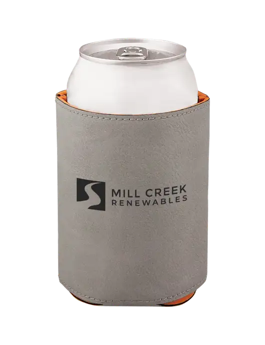Grey Leatherette Beverage Holder w/Mill Creek Renewables Logo