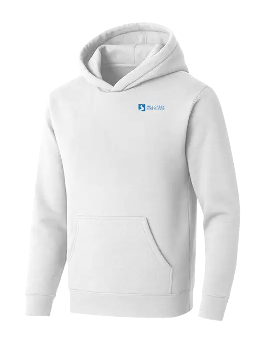 BELLA+CANVAS White Sponge Fleece Pullover Hoodie w/Mill Creek Renewables Logo