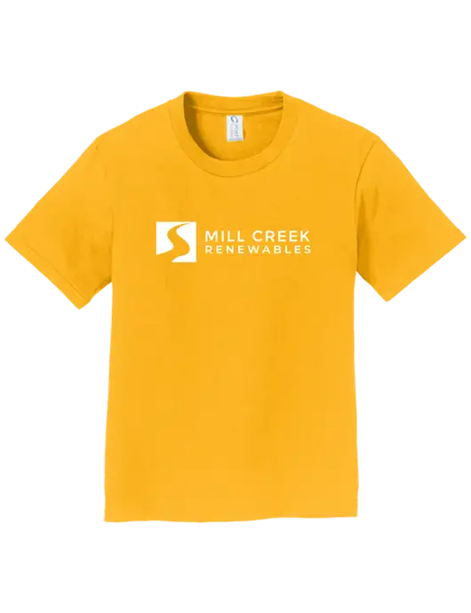 Youth Ring Spun Yellow Gold 4.5 oz T-Shirt w/Mill Creek Renewables Logo