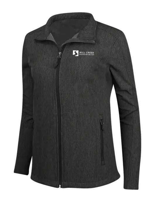 Black Charcoal Heather Womens Core Soft Shell Jacket w/Mill Creek Renewables Logo