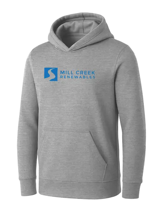 Womens Light Grey Heather Core Fleece Pullover Hooded Sweatshirt w/Mill Creek Renewables Logo