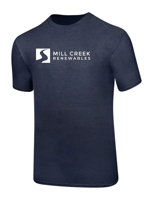 Ring Spun Heather Navy 4.5 oz T-Shirt w/Mill Creek Renewables Logo
