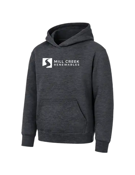 Youth Dark Heather Grey 7.8 oz Pullover Hooded Sweatshirt w/Mill Creek Renewables Logo
