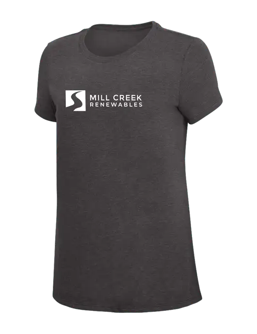 Womens Simply Soft Heather Charcoal 4.5oz  Poly/Combed Ring Spun Cotton T-Shirt w/Mill Creek Renewables Logo