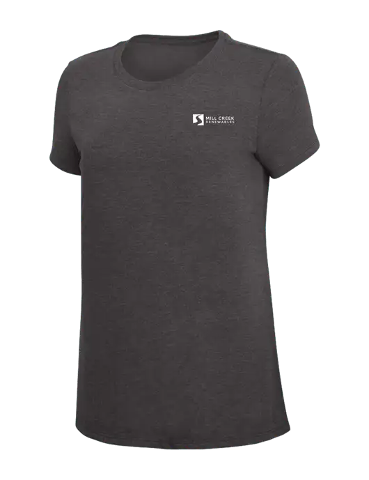 Womens Simply Soft Heather Charcoal 4.5oz  Poly/Combed Ring Spun Cotton T-Shirt w/Mill Creek Renewables Logo