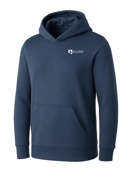 Womens Navy Core Fleece Pullover Hooded Sweatshirt w/Mill Creek Renewables Logo