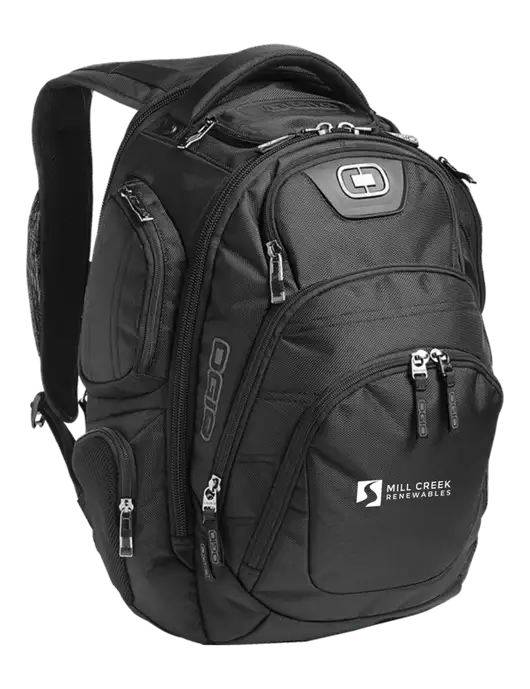 OGIO Black Stratagem Laptop Backpack w/Mill Creek Renewables Logo