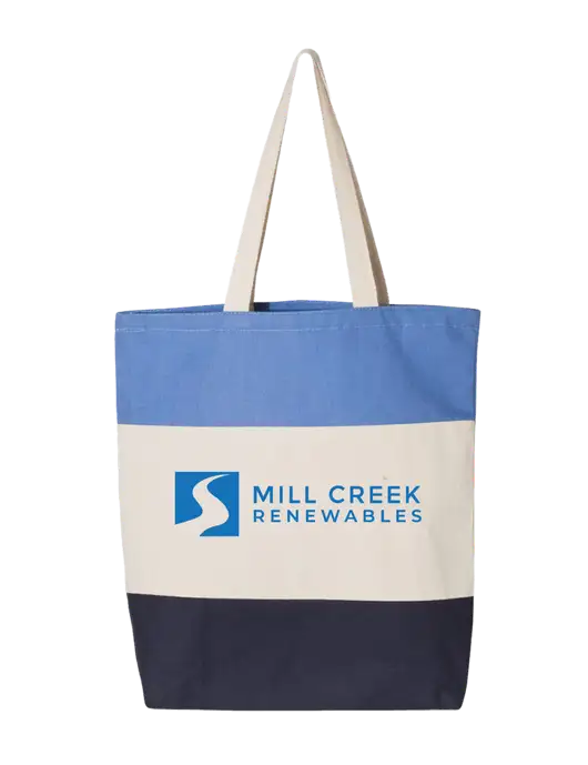 Light Blue/Natural/Navy Tri-Color Tote  w/Mill Creek Renewables Logo