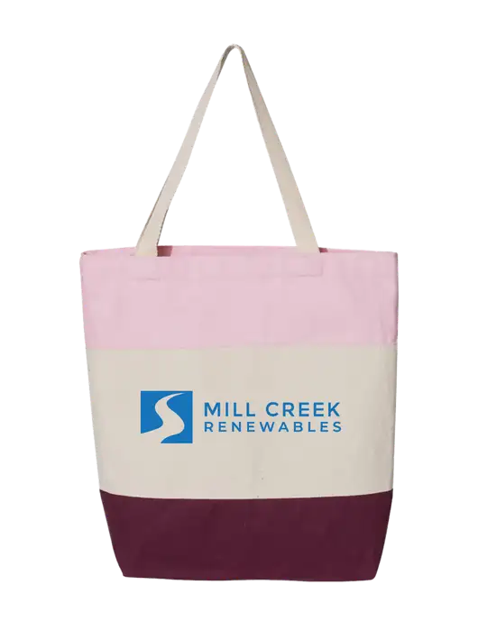 Pink/Natural/Maroon Tri-Color Tote  w/Mill Creek Renewables Logo