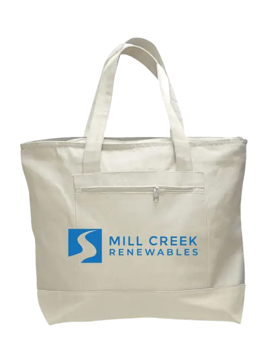 Natural Zippered Tote  w/Mill Creek Renewables Logo