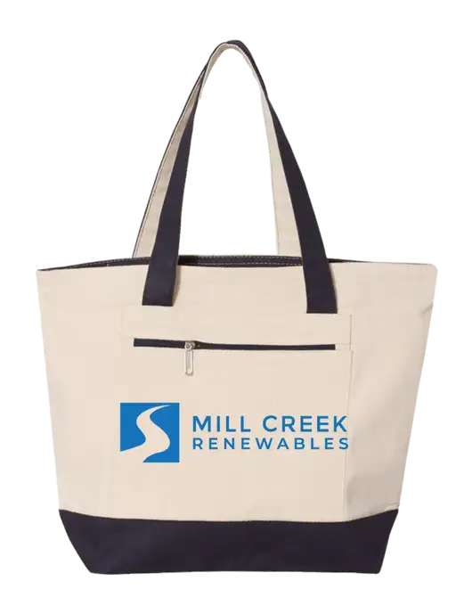 Natural/Navy Zippered Tote  w/Mill Creek Renewables Logo