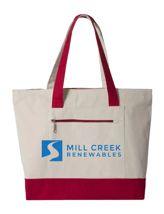 Natural/Red Zippered Tote  w/Mill Creek Renewables Logo