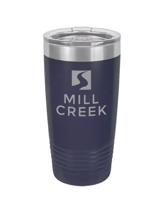Polar Camel 20 oz Powder Coated Navy Vacuum Insulated Tumbler w/Mill Creek Renewables Logo