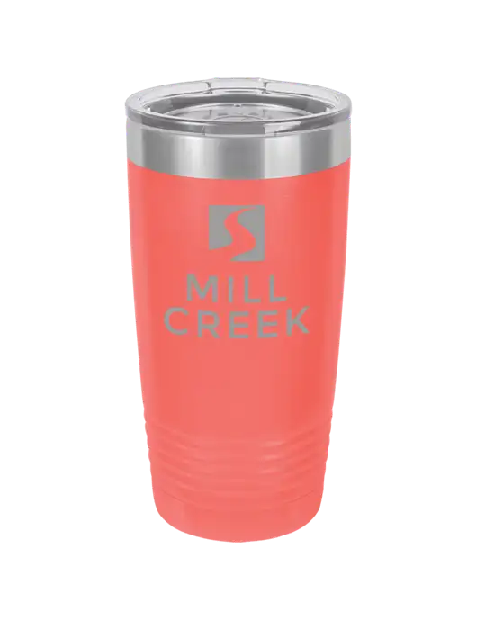 Polar Camel 20 oz Powder Coated Coral Vacuum Insulated Tumbler w/Mill Creek Renewables Logo