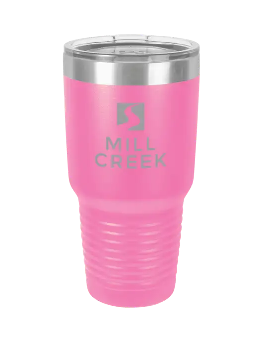 Polar Camel 30 oz Powder Coated Pink Vacuum Insulated Tumbler w/Mill Creek Renewables Logo