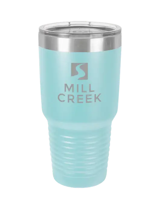 Polar Camel 30 oz Powder Coated Light Blue Vacuum Insulated Tumbler w/Mill Creek Renewables Logo