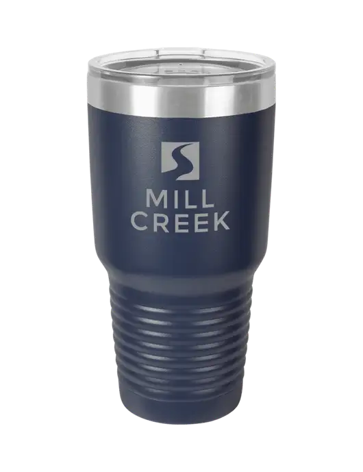 Polar Camel 30 oz Powder Coated Navy Vacuum Insulated Tumbler w/Mill Creek Renewables Logo