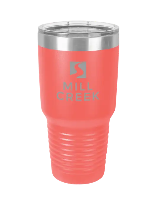 Polar Camel 30 oz Powder Coated Coral Vacuum Insulated Tumbler  w/Mill Creek Renewables Logo