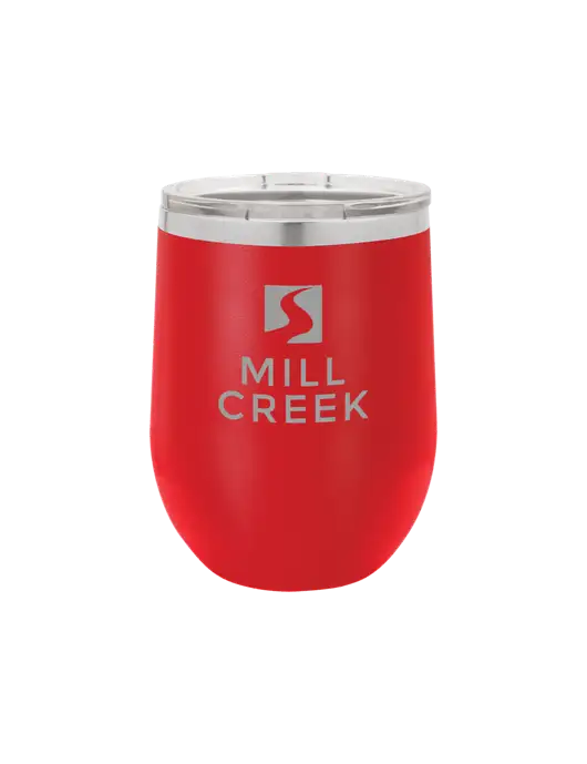 Polar Camel 12 oz Powder Coated Red Vacuum Insulated Stemless Wine Tumbler w/Mill Creek Renewables Logo