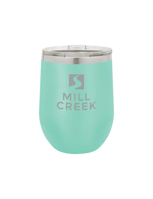 Polar Camel 12 oz Powder Coated Seafoam Vacuum Insulated Stemless Wine Tumbler w/Mill Creek Renewables Logo
