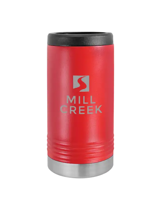 Polar Camel Powder Coated Red Vacuum Insulated Slim Beverage Holder w/Mill Creek Renewables Logo