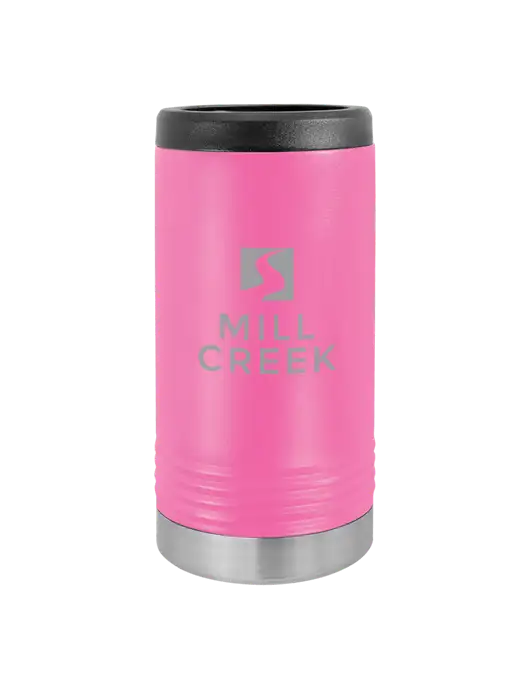 Polar Camel Powder Coated Pink Vacuum Insulated Slim Beverage Holder w/Mill Creek Renewables Logo