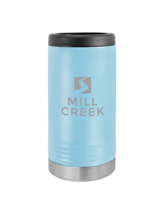 Polar Camel Powder Coated Light Blue Vacuum Insulated Slim Beverage Holder w/Mill Creek Renewables Logo