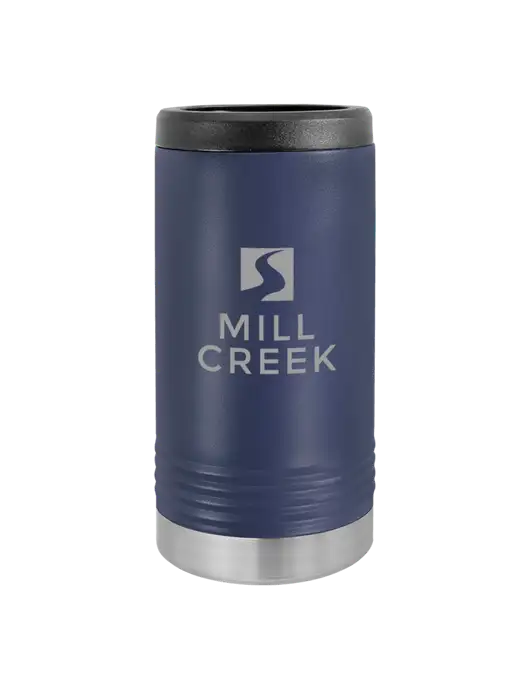 Polar Camel Powder Coated Navy Vacuum Insulated Slim Beverage Holder w/Mill Creek Renewables Logo