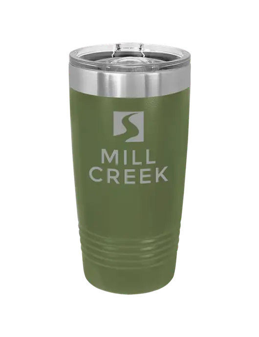 Polar Camel 20 oz Powder Coated Military Green Vacuum Insulated Tumbler w/Mill Creek Renewables Logo