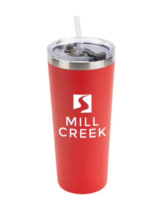 Brighton Red 20 oz Insulated Tumbler & Straw w/Mill Creek Renewables Logo