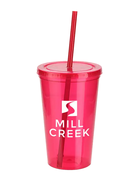 Sorrento Red 16 oz Tumbler with Lid & Straw w/Mill Creek Renewables Logo