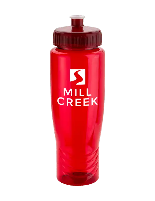 Roam Red 28 oz Eco-Polyclear Bottle with Push Pull Lid w/Mill Creek Renewables Logo
