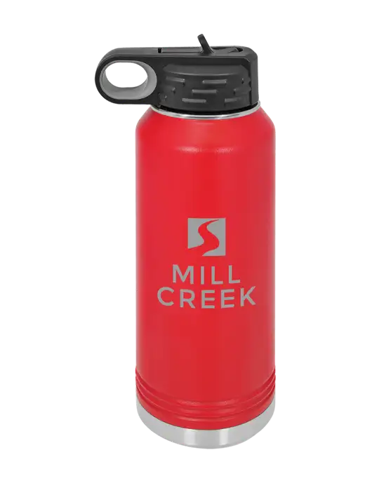 Polar Camel 32 oz Powder Coated Red Vacuum Insulated Water Bottle w/Mill Creek Renewables Logo