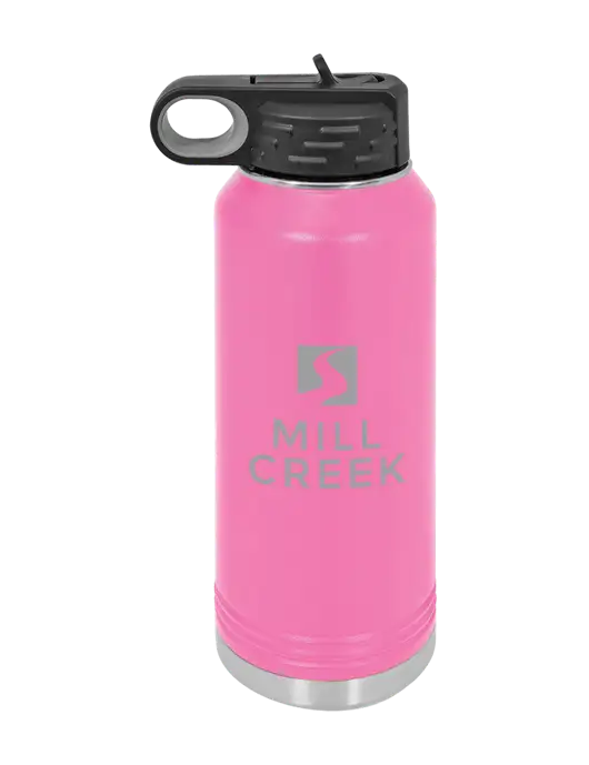 Polar Camel 32 oz Powder Coated Pink Vacuum Insulated Water Bottle w/Mill Creek Renewables Logo