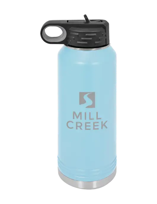 Polar Camel 32 oz Powder Coated Light Blue Vacuum Insulated Water Bottle w/Mill Creek Renewables Logo