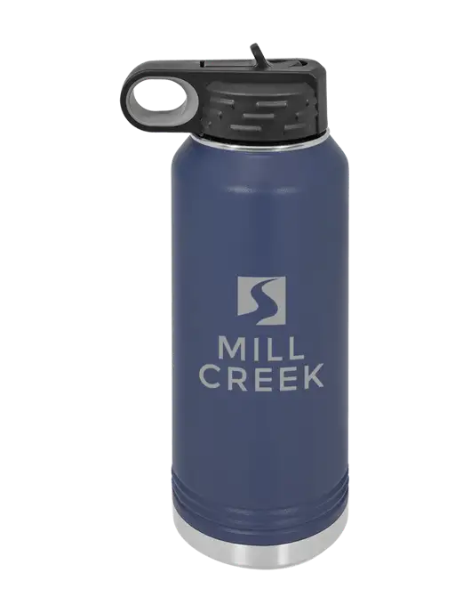 Polar Camel 32 oz Powder Coated Navy Vacuum Insulated Water Bottle w/Mill Creek Renewables Logo
