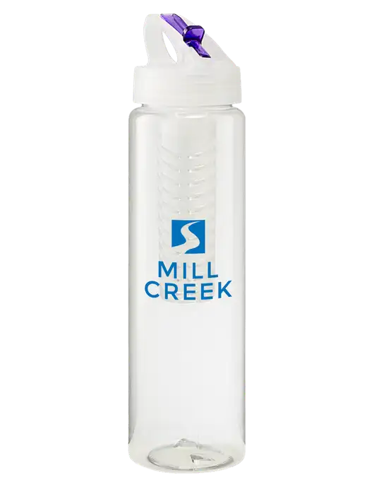 Buddy Infuser Purple 32 oz PET Bottle with Flip Lid w/Mill Creek Renewables Logo
