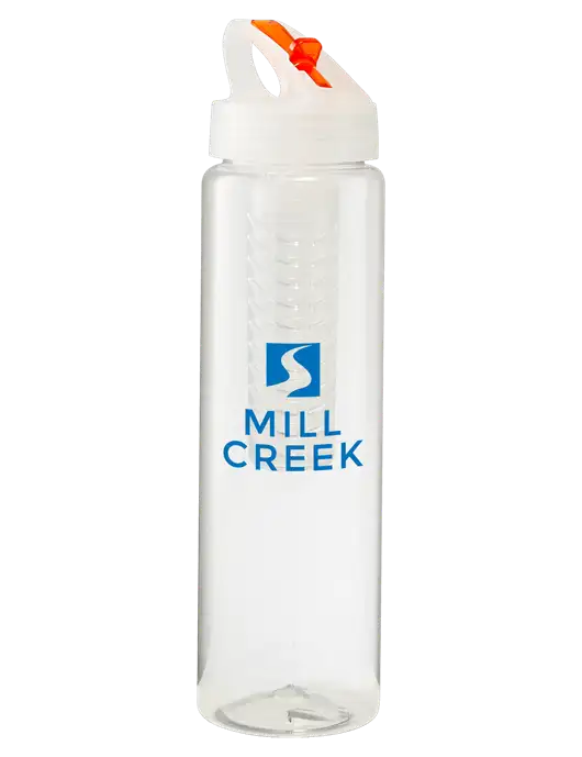 Buddy Infuser Orange 32 oz PET Bottle with Flip Lid w/Mill Creek Renewables Logo