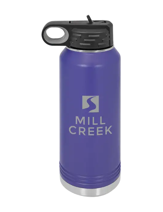 Polar Camel 32 oz Powder Coated Purple Vacuum Insulated Water Bottle w/Mill Creek Renewables Logo