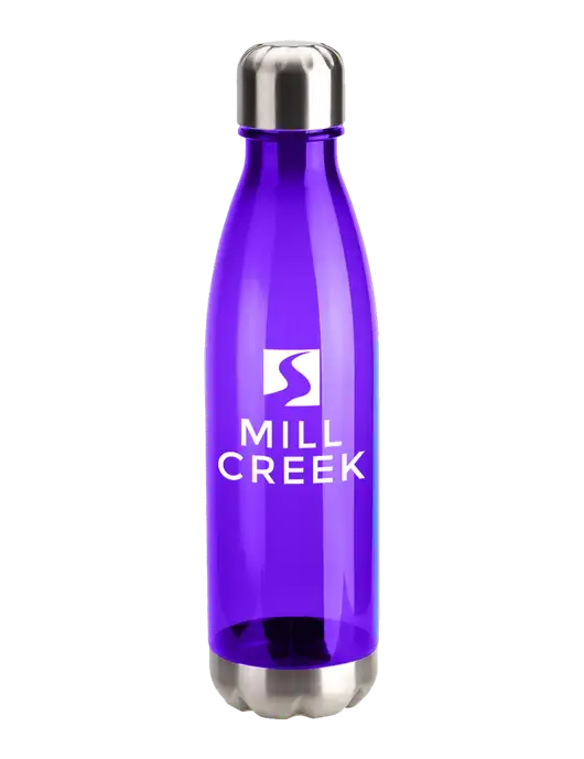 Bayside Tritan Purple 25 oz Bottle with Stainless Base and Cap w/Mill Creek Renewables Logo