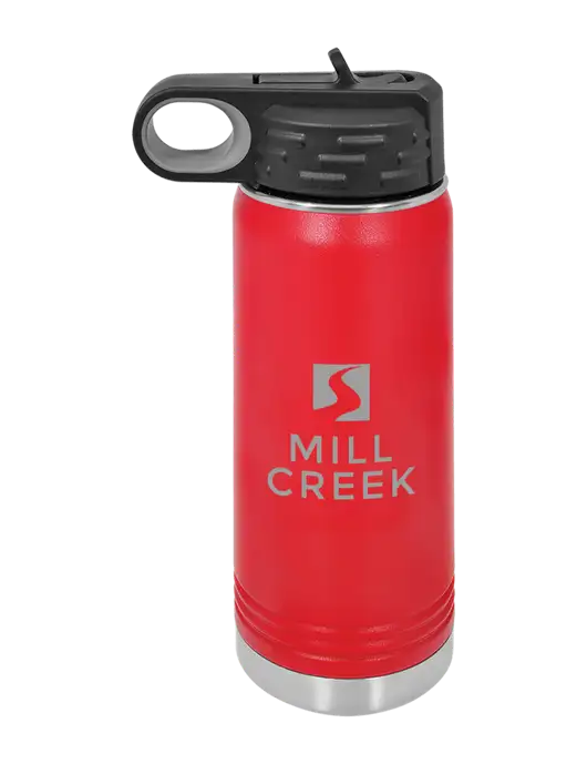 Polar Camel 20 oz Powder Coated Red Vacuum Insulated Water Bottle w/Mill Creek Renewables Logo