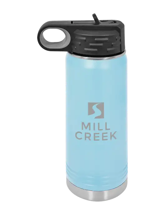 Polar Camel 20 oz Powder Coated Light Blue Vacuum Insulated Water Bottle w/Mill Creek Renewables Logo