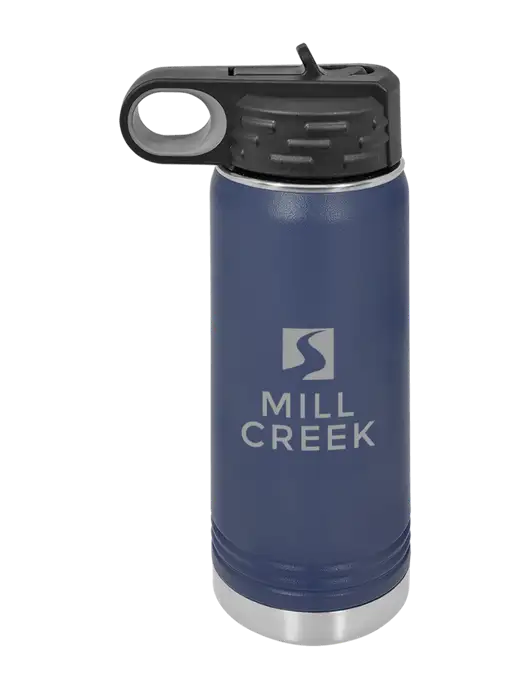 Polar Camel 20 oz Powder Coated Navy Vacuum Insulated Water Bottle w/Mill Creek Renewables Logo