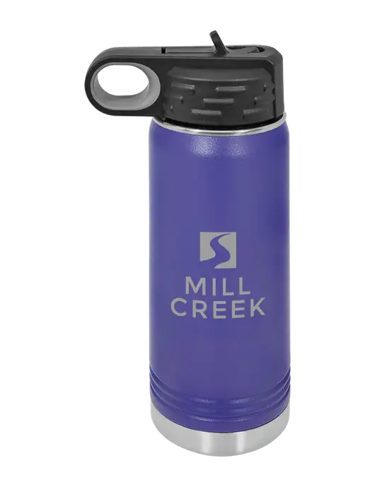 Polar Camel 20 oz Powder Coated Purple Vacuum Insulated Water Bottle w/Mill Creek Renewables Logo