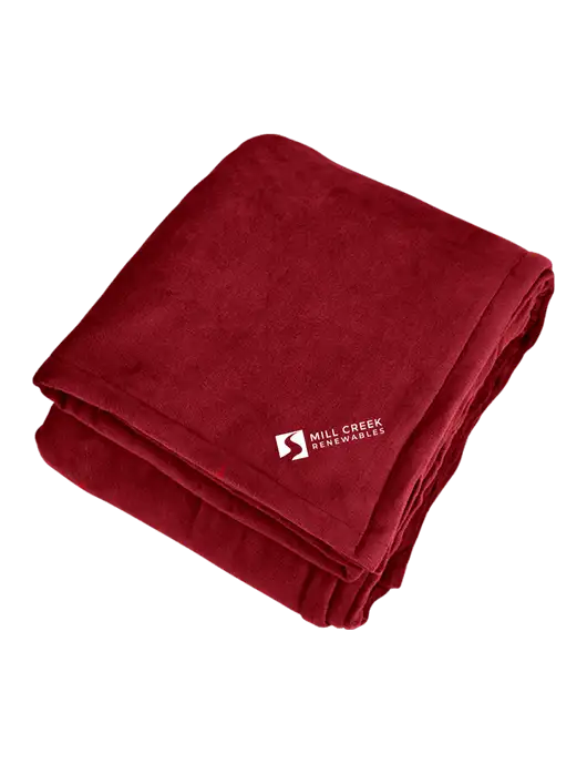 Mountain Lodge Red Rhubarb Blanket w/Mill Creek Renewables Logo