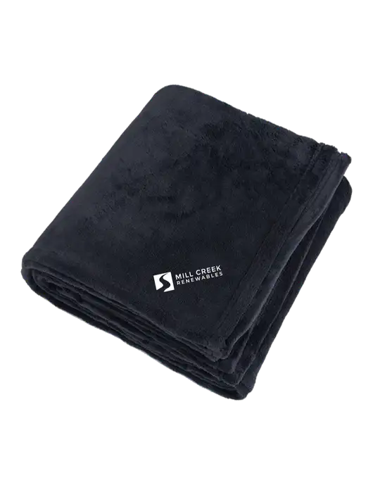 Oversized Deep Black Ultra Plush Blanket w/Mill Creek Renewables Logo